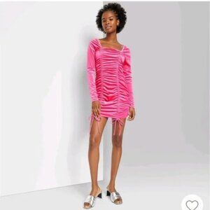 NWT Wild Fable Hot Pink Long Sleeve Ruched Velvet Bodycon Dress - Size XXL